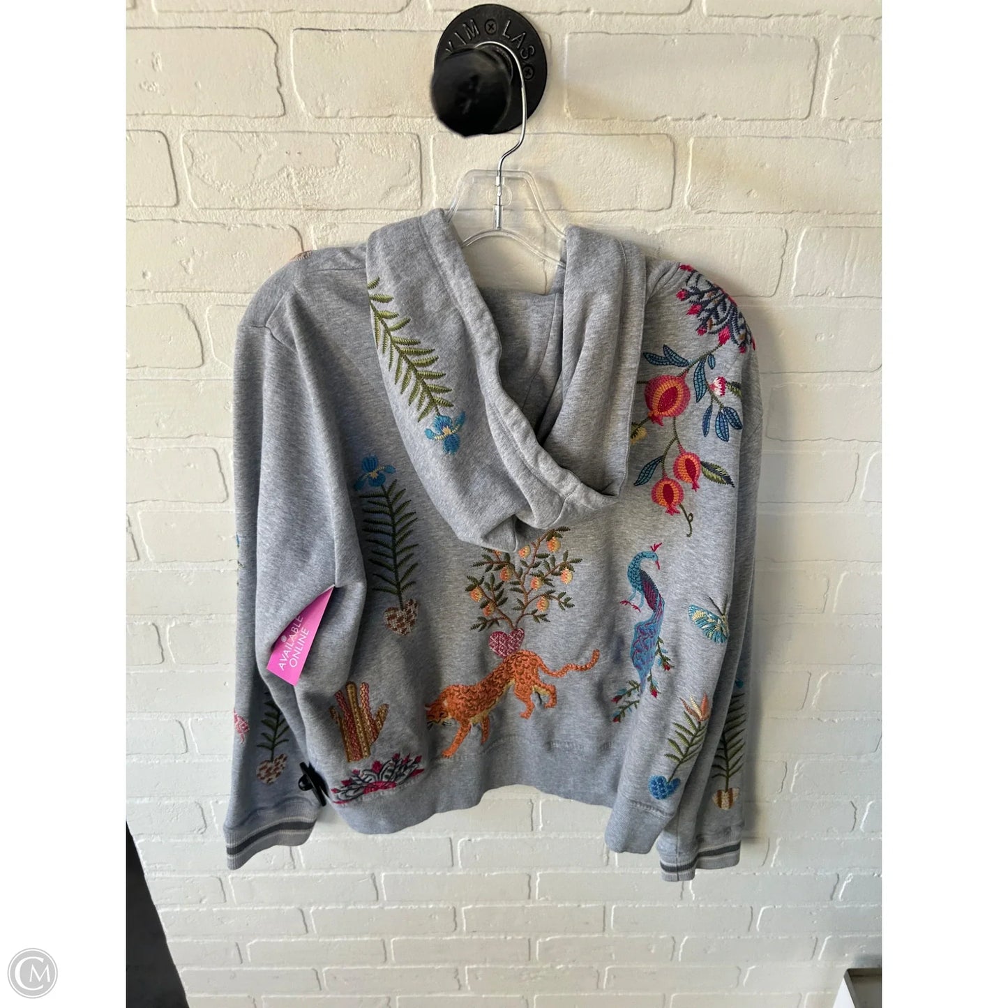 Sweatshirt Hoodie By Johnny Was In Grey, Size: L