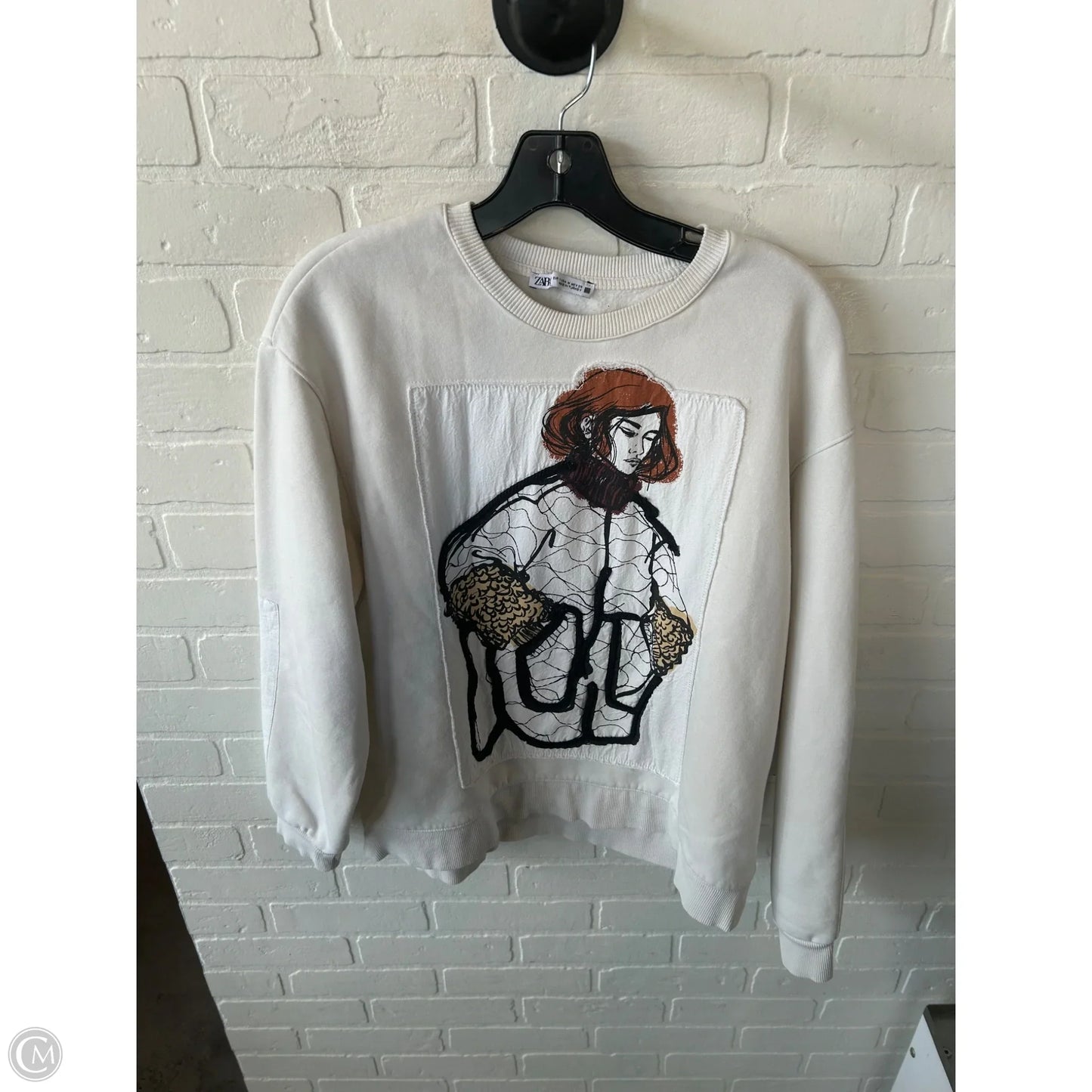 Sweatshirt Crewneck By Zara In Cream, Size: M