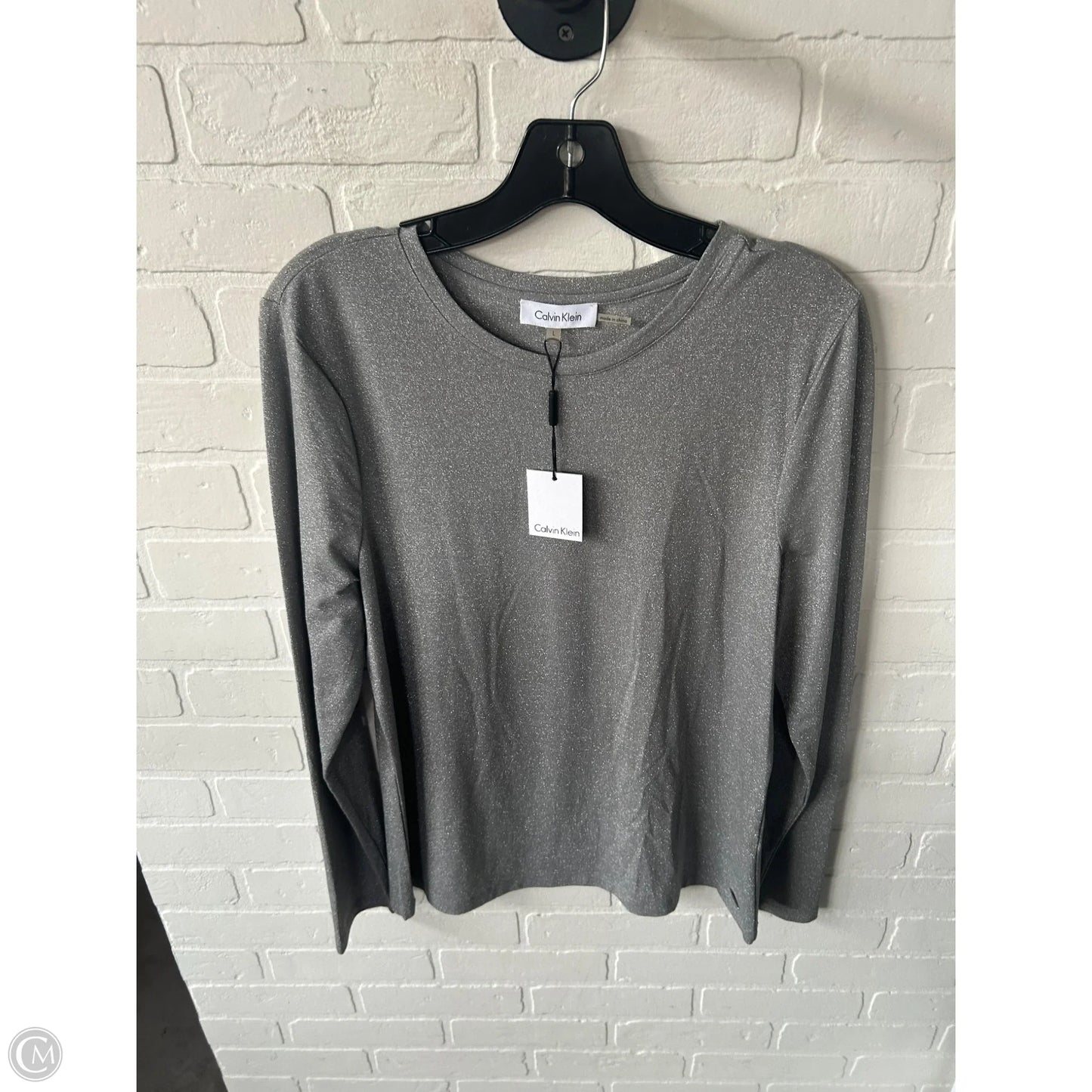 Top Long Sleeve By Calvin Klein In Silver, Size: L