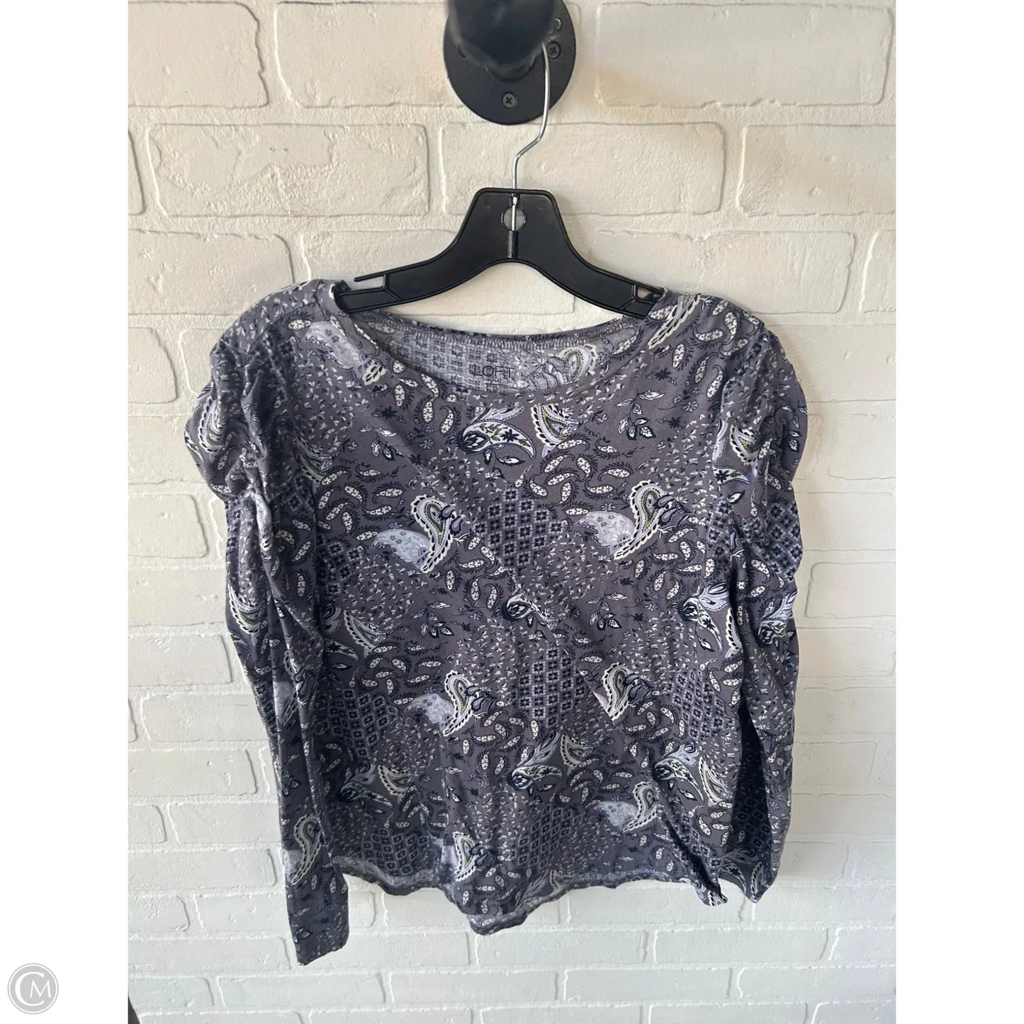 Top Long Sleeve By Loft In Grey & Orange, Size: L