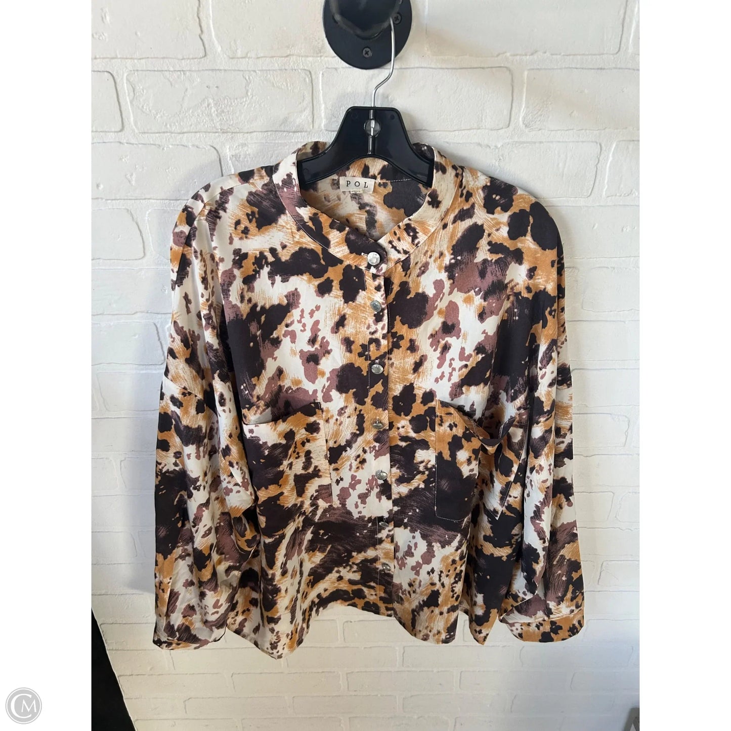 Top Long Sleeve By Pol In Brown & Cream, Size: S