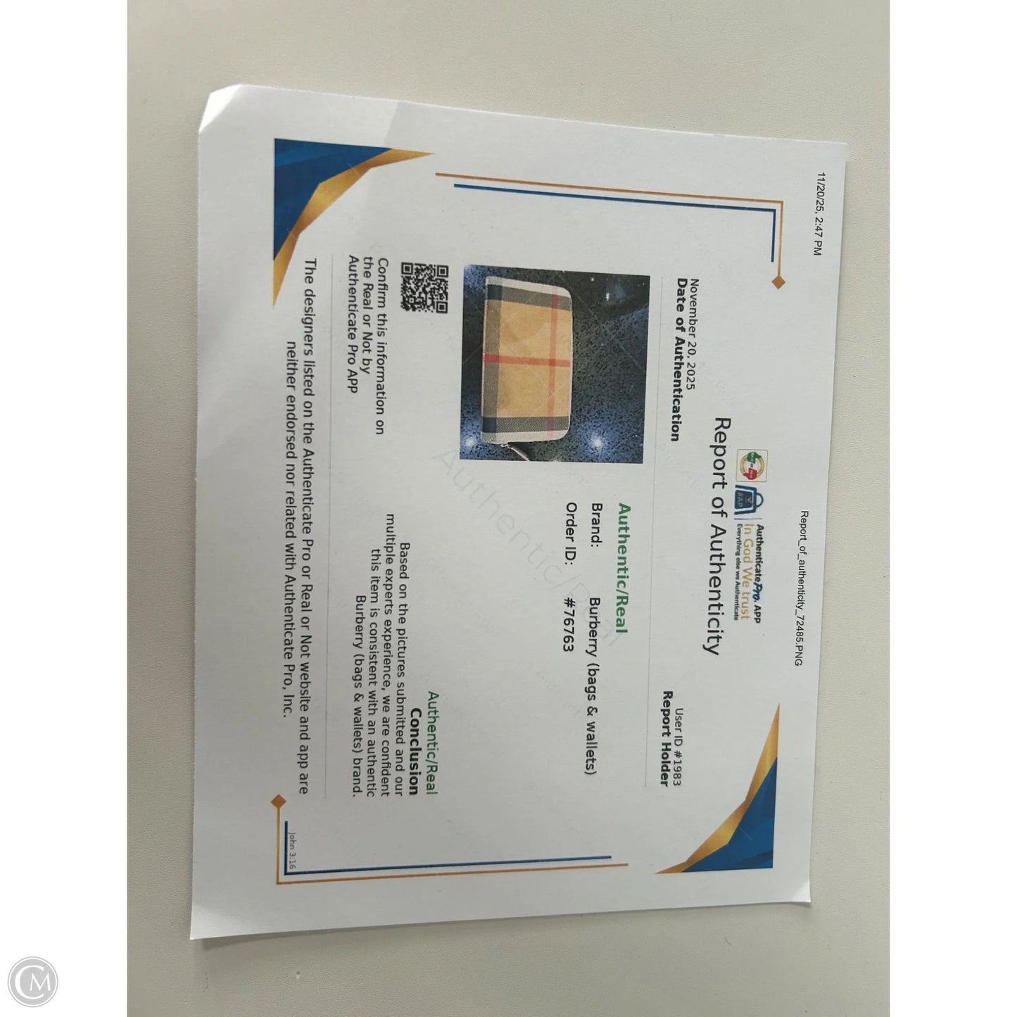 Wallet Luxury Designer By Burberry, Size: Medium