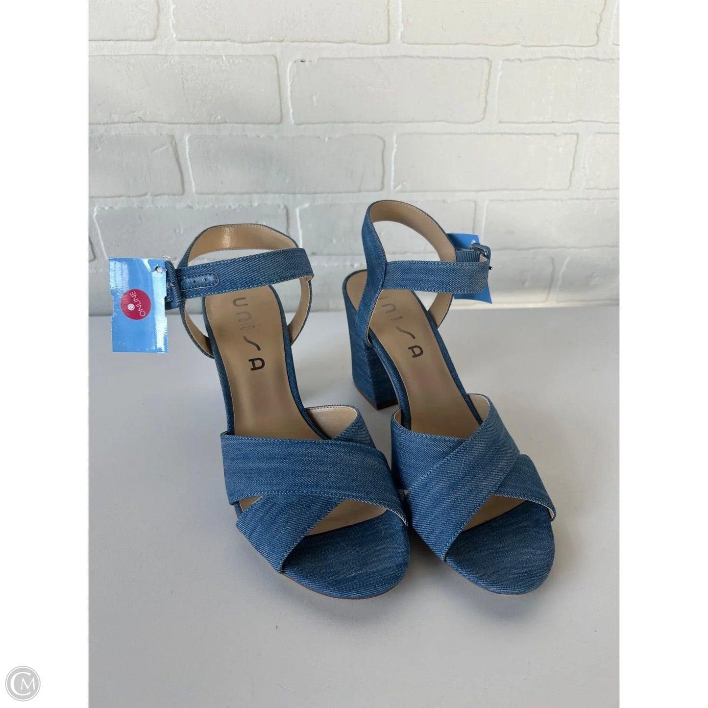 Sandals Heels Block By Unisa In Blue & Brown, Size: 10