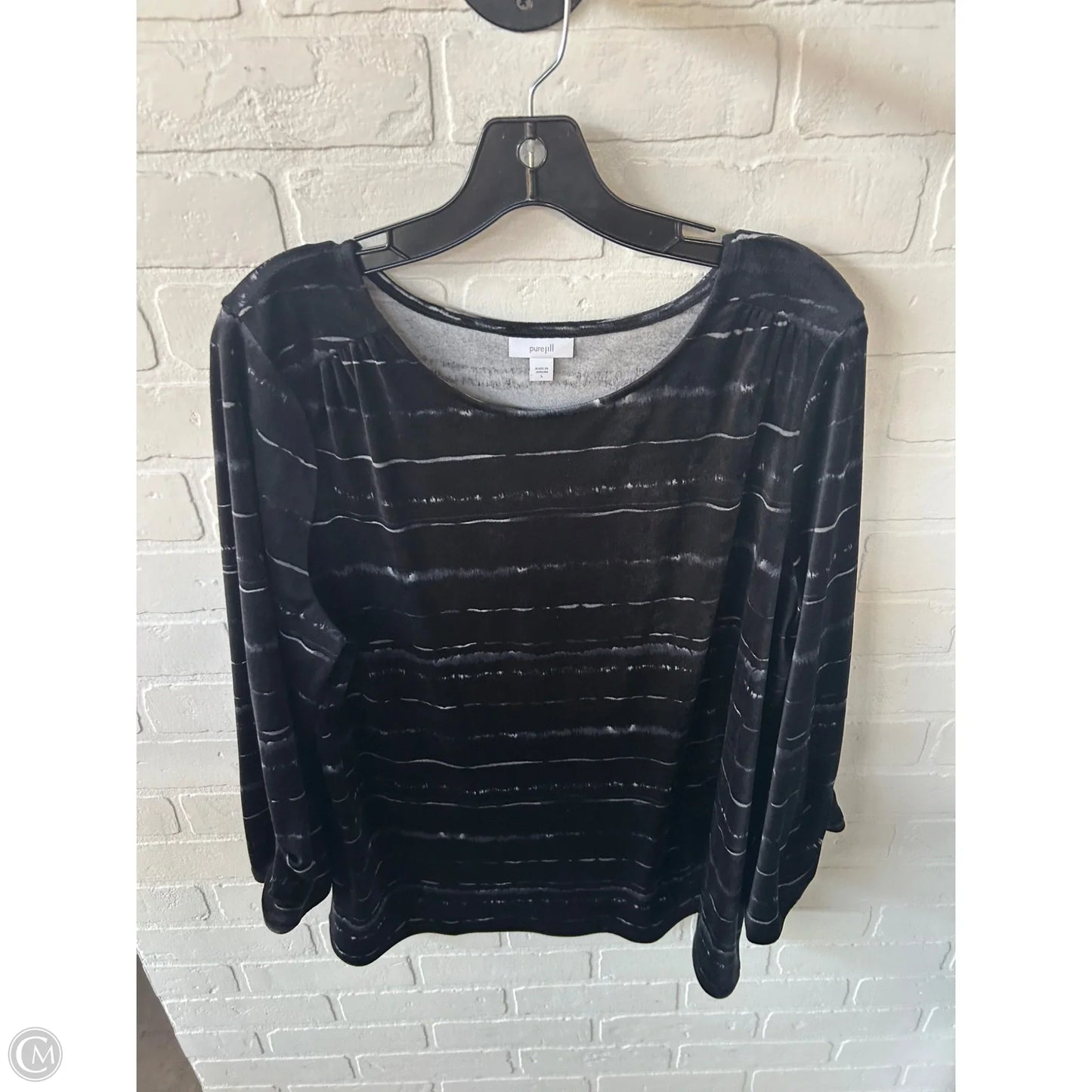 Top Long Sleeve By Pure Jill In Black & Grey, Size: L