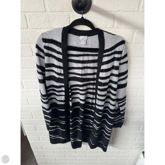 Sweater Cardigan By Chicos In Black & Grey, Size: M