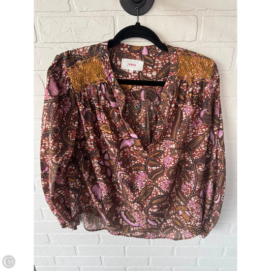 Top Long Sleeve By Cmb In Brown & Cream, Size: S