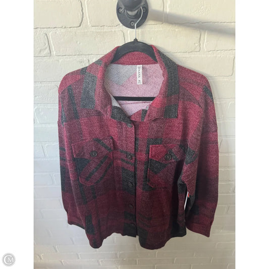 Jacket Shirt By Zenana In Black & Red, Size: Xl