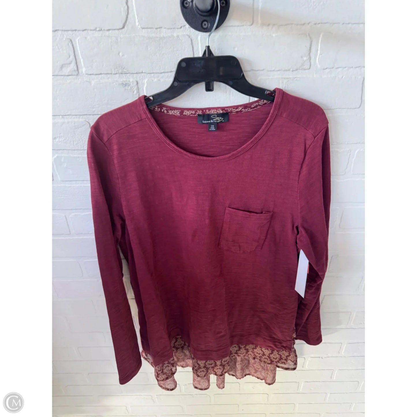 Top Long Sleeve By Suzanne Betro In Red & Tan, Size: 2x