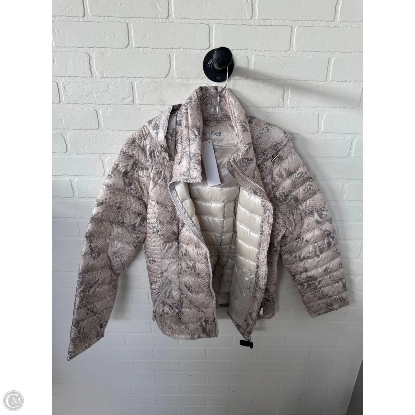 Coat Puffer & Quilted By Calvin Klein In Cream & Grey, Size: Xl