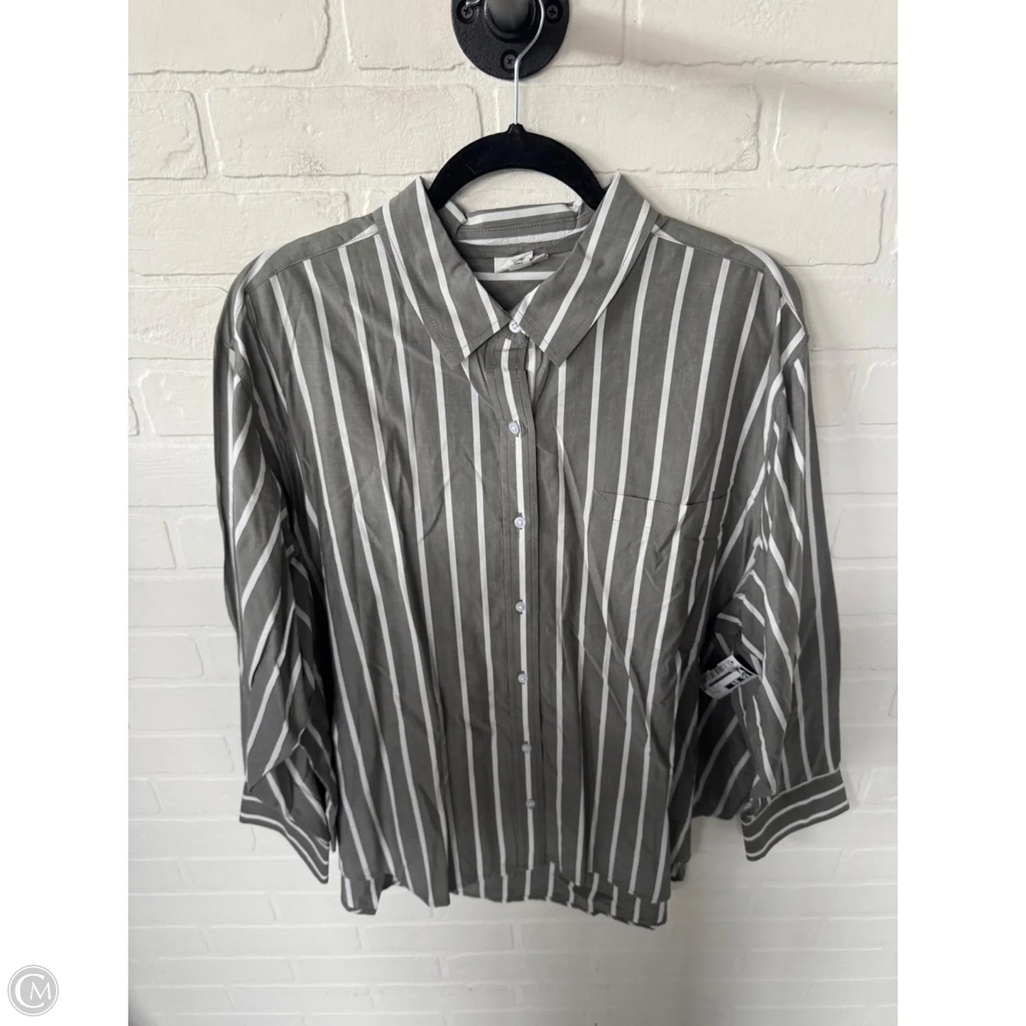 Top Long Sleeve By Ana In Grey & White, Size: Xxl