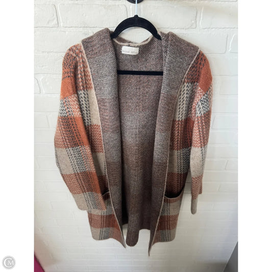 Sweater Cardigan By Be Cool In Orange & Tan, Size: M