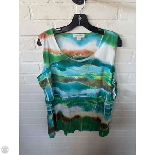 Top Sleeveless By Coldwater Creek In Green & White, Size: 1x