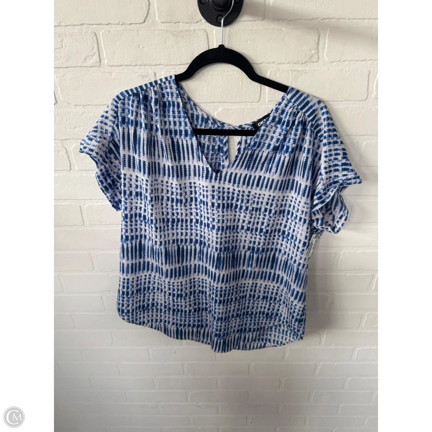 Top Short Sleeve By Dkny In Blue & White, Size: S