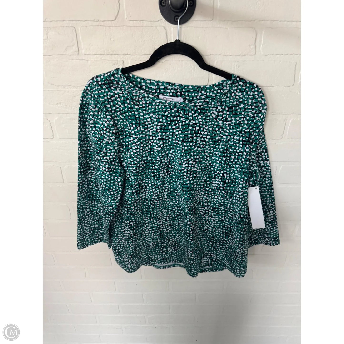 Top Long Sleeve By Chicos In Green & White, Size: L