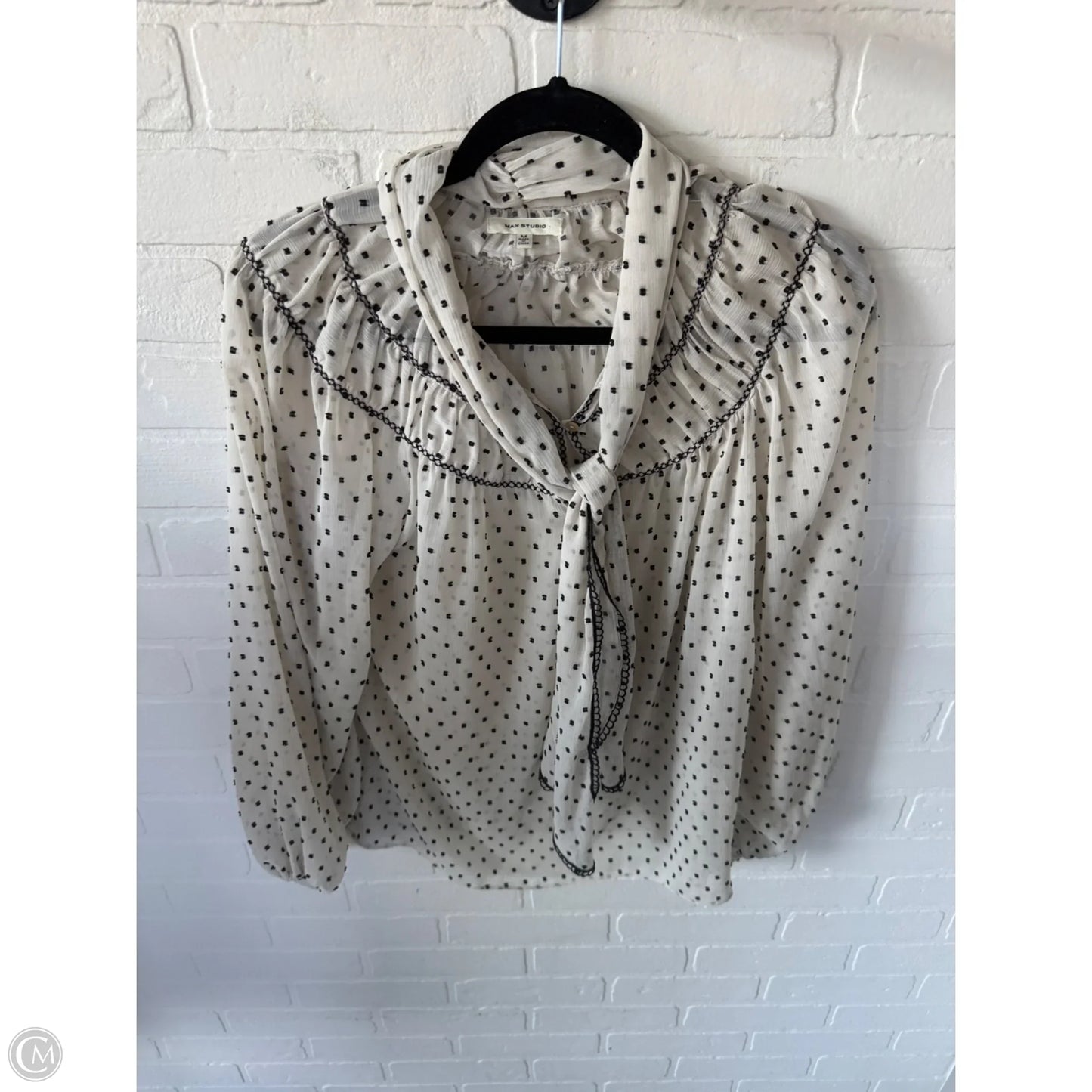 Top Long Sleeve By Max Studio In Black & Cream, Size: M