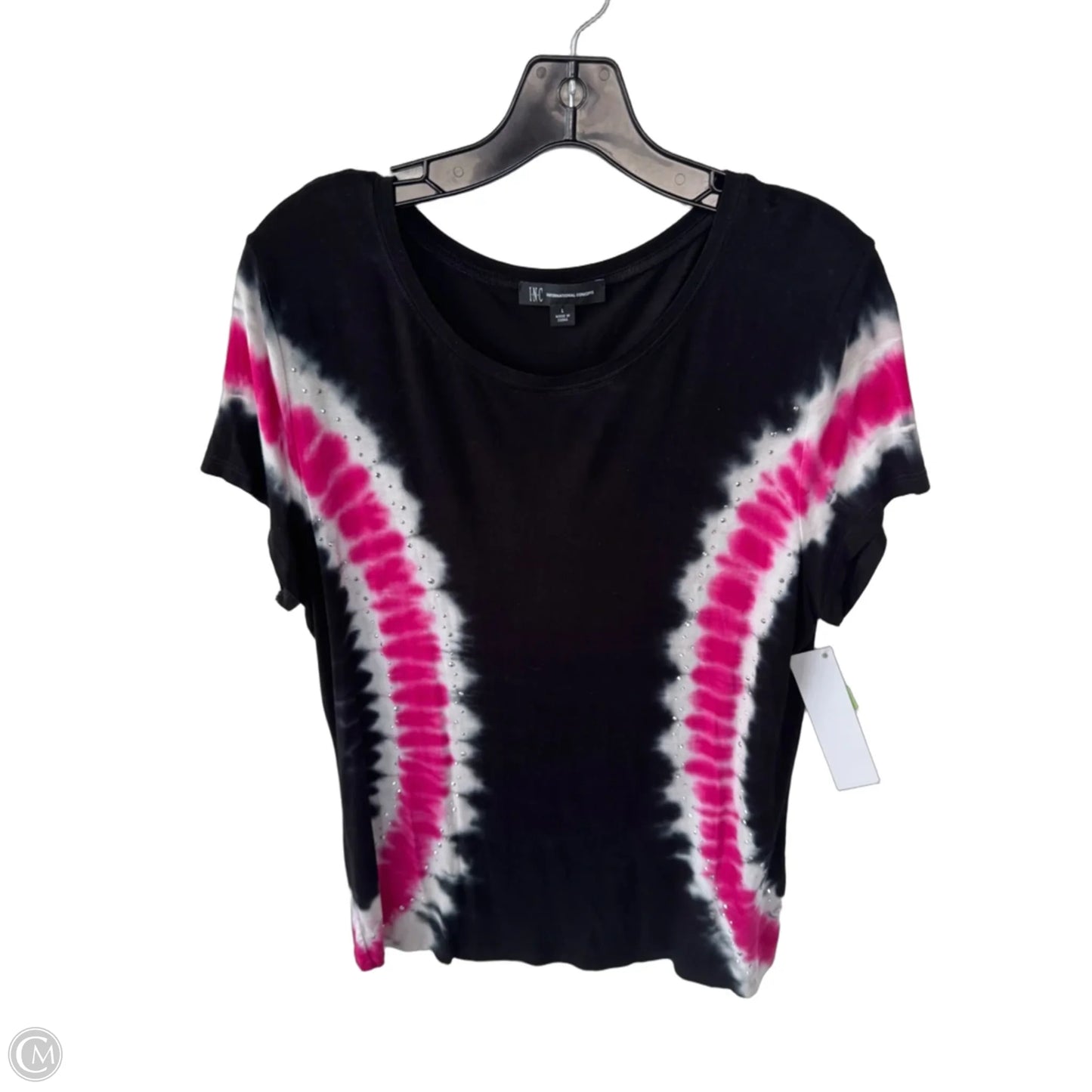 Top Short Sleeve By Inc In Black & Pink, Size: L