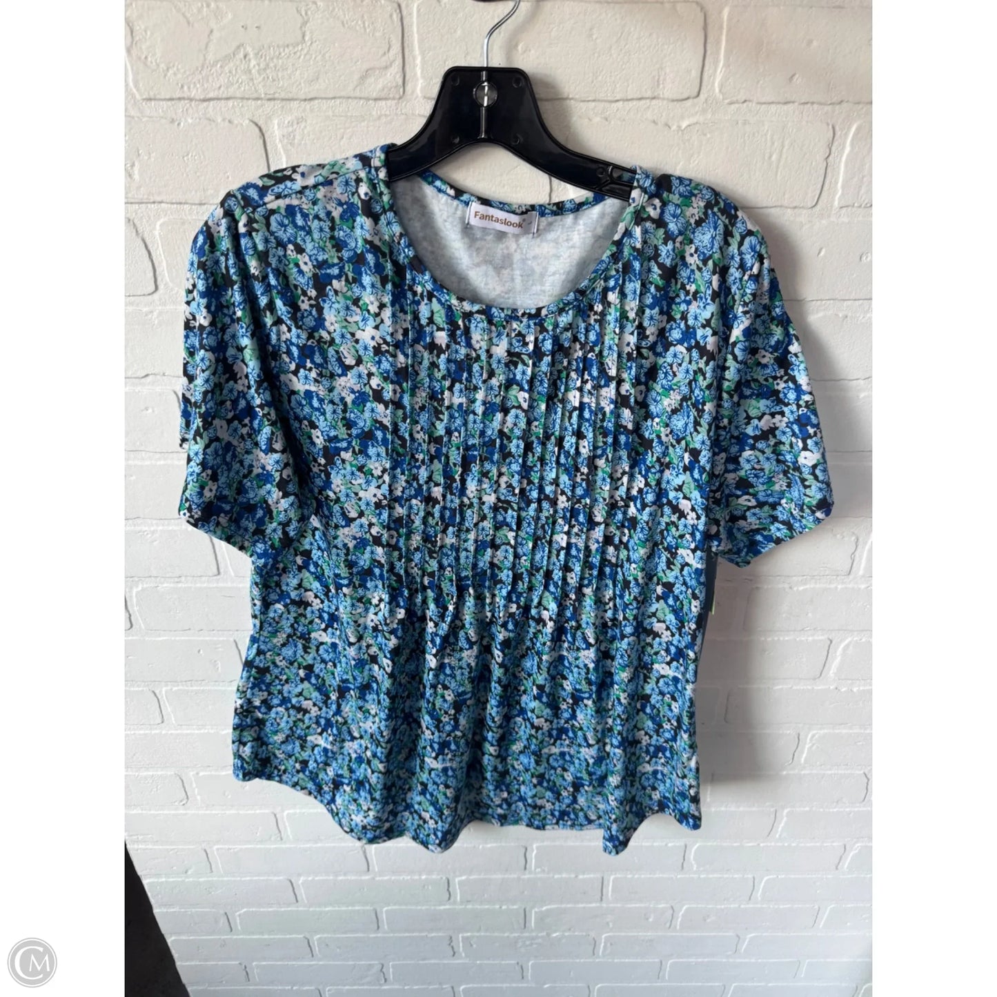 Top Short Sleeve By Clothes Mentor In Blue & White, Size: L