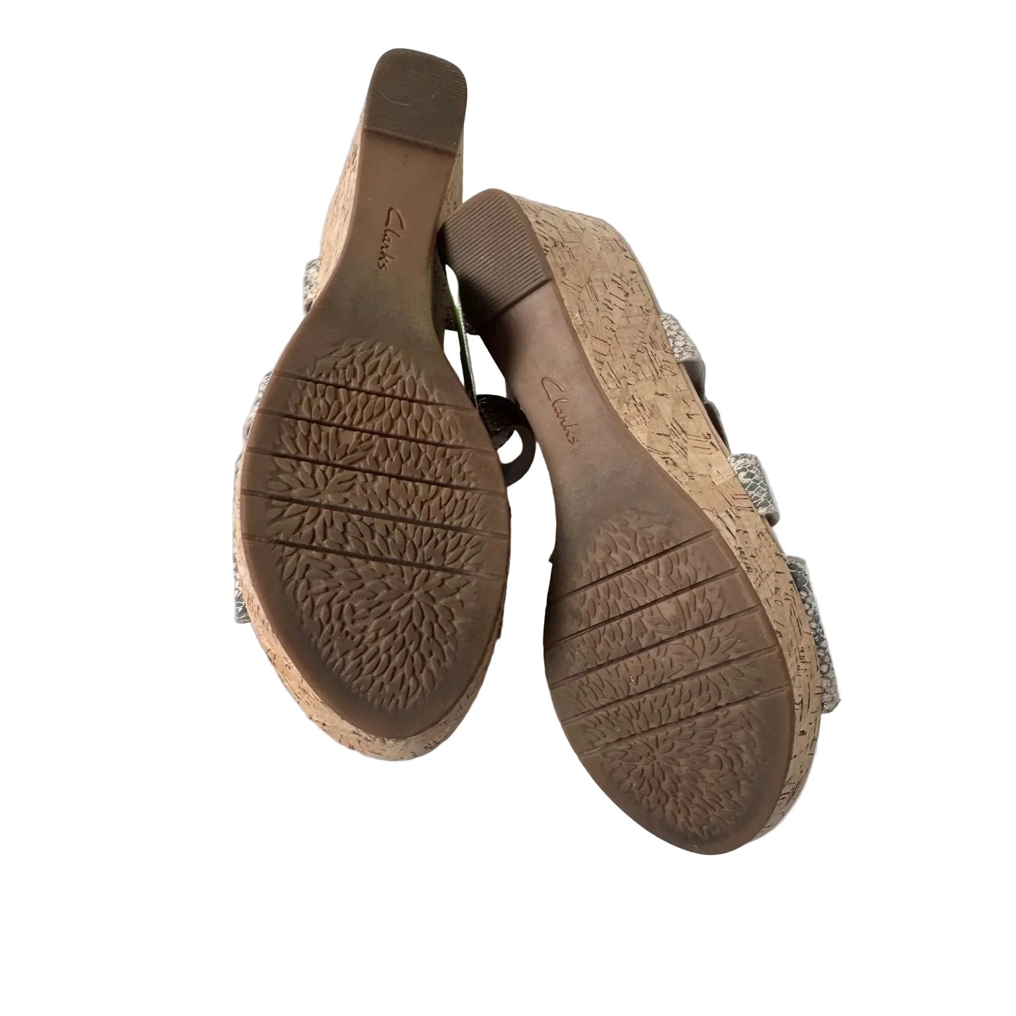 Sandals Heels Wedge By Clarks In Gold & Grey, Size: 11