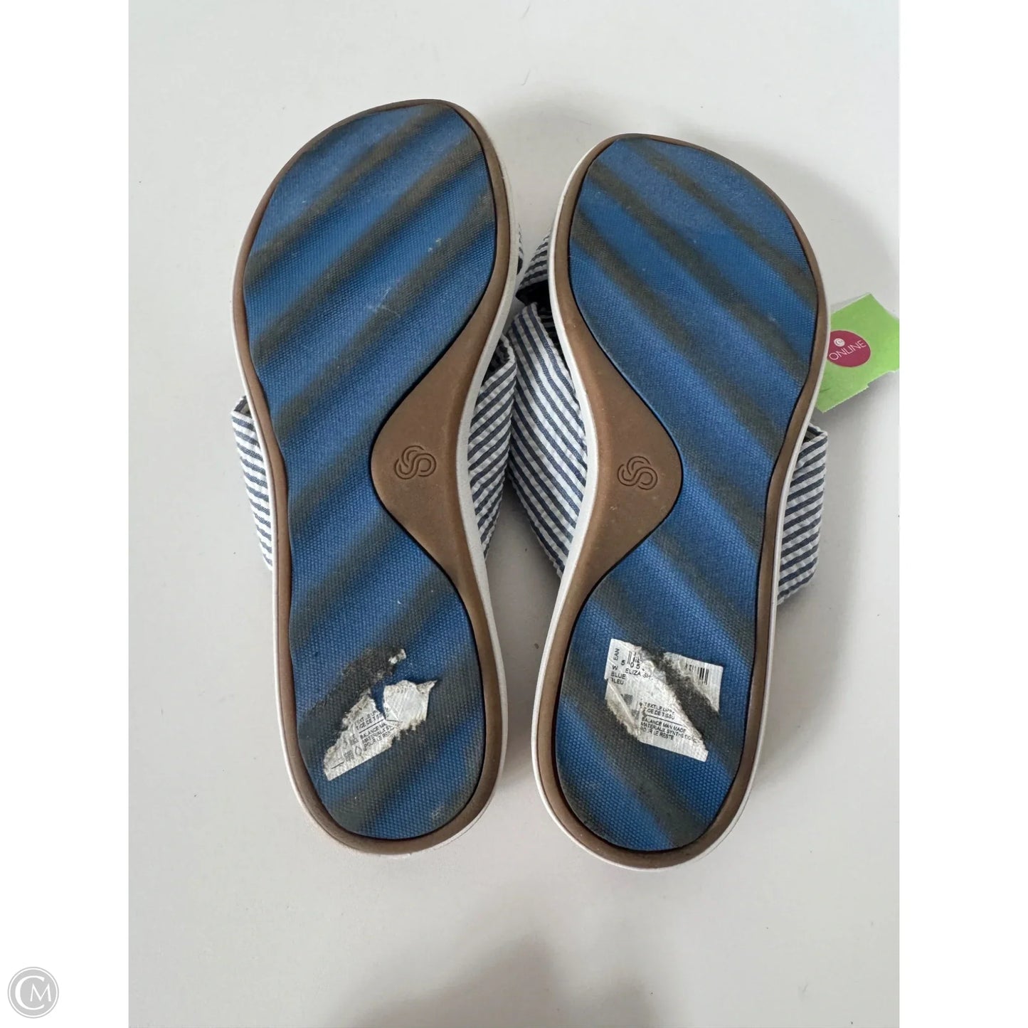 Sandals Flats By Clarks In Blue & White, Size: 9