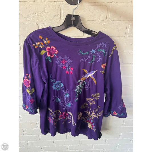 Top 3/4 Sleeve Designer By Johnny Was In Purple, Size: L
