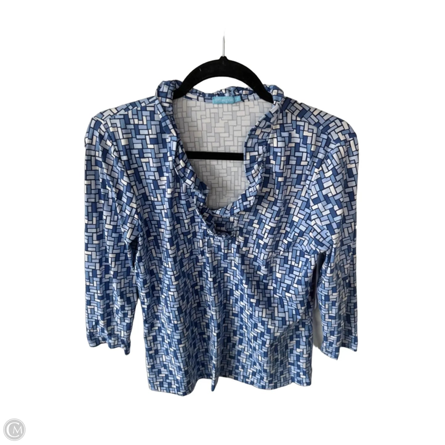 Top Long Sleeve By J Mclaughlin In Blue & White, Size: M