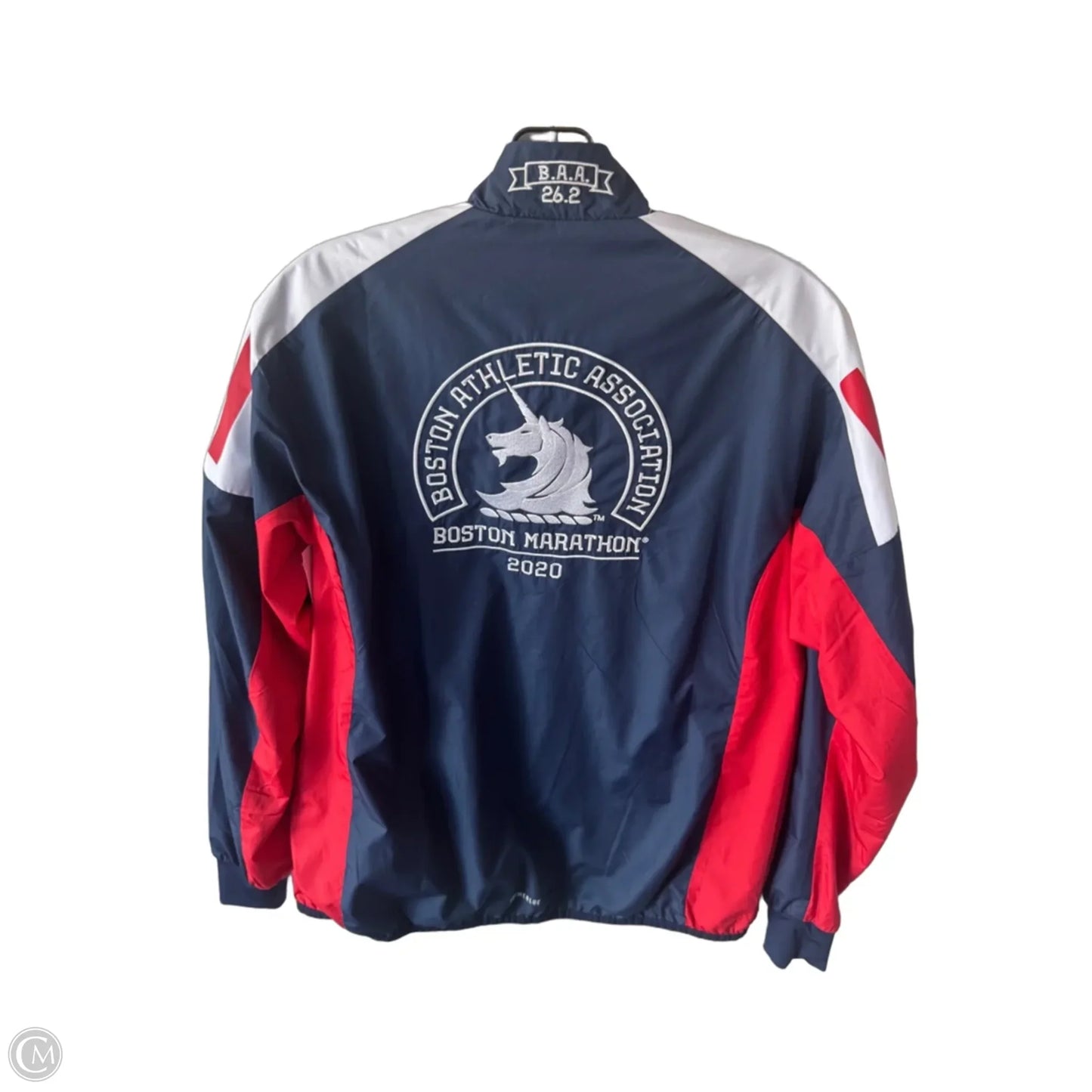 Jacket Windbreaker By Adidas In Blue & Red & White, Size: S