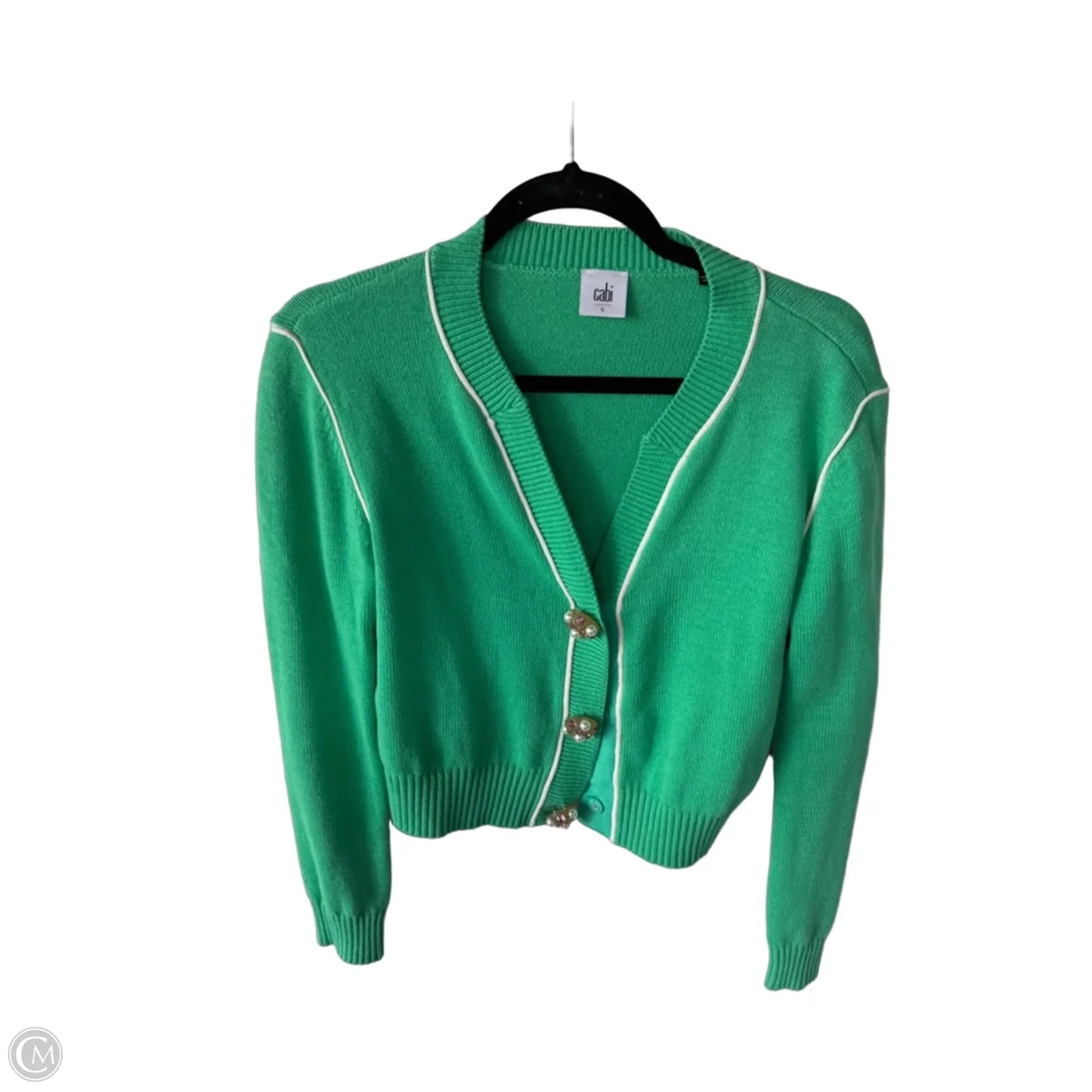 Sweater Cardigan By Cabi In Green & White, Size: S
