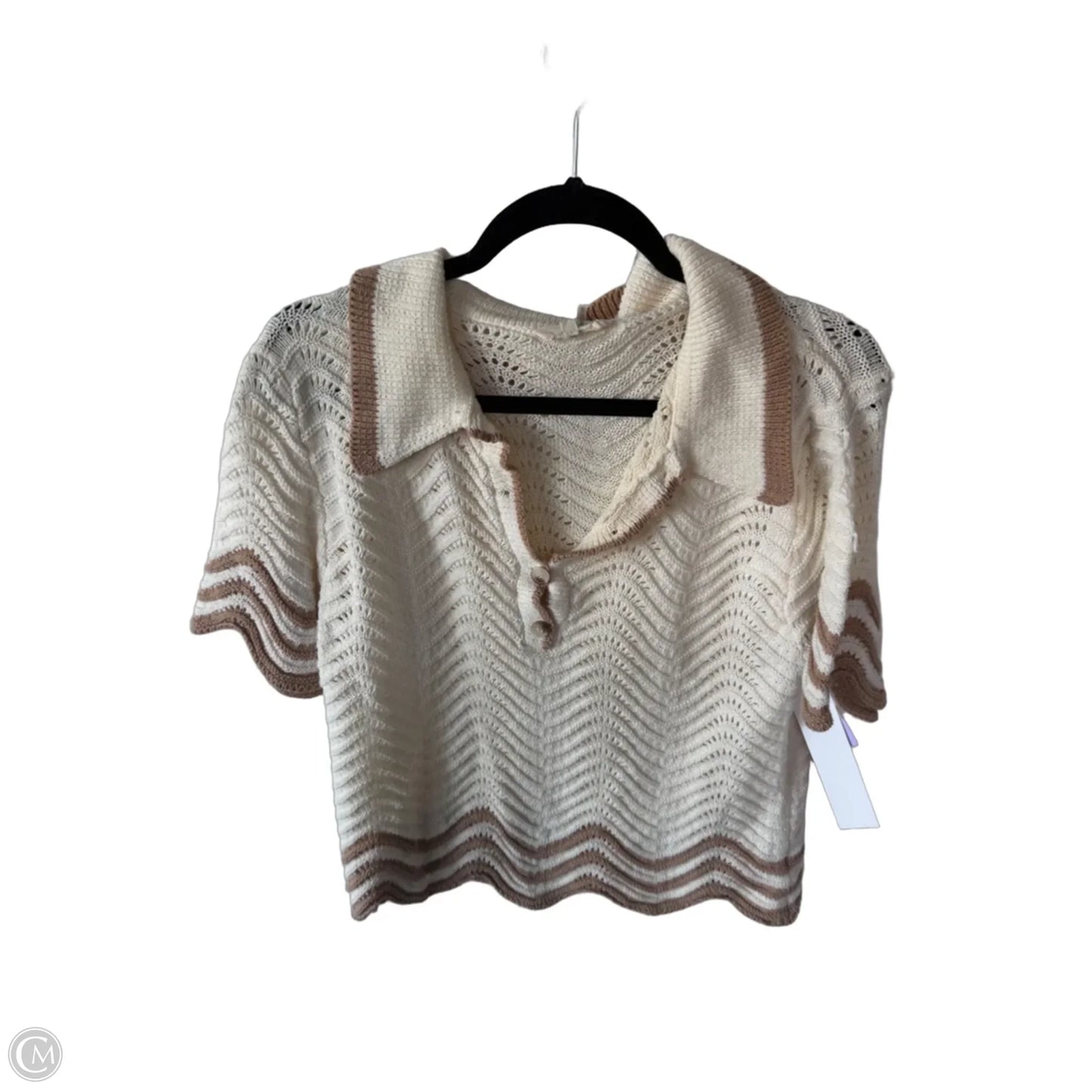 Sweater Short Sleeve By Entro In Cream & Tan, Size: S