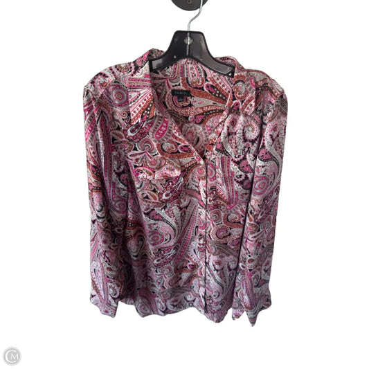 Top Long Sleeve By Talbots In Pink & White, Size: L