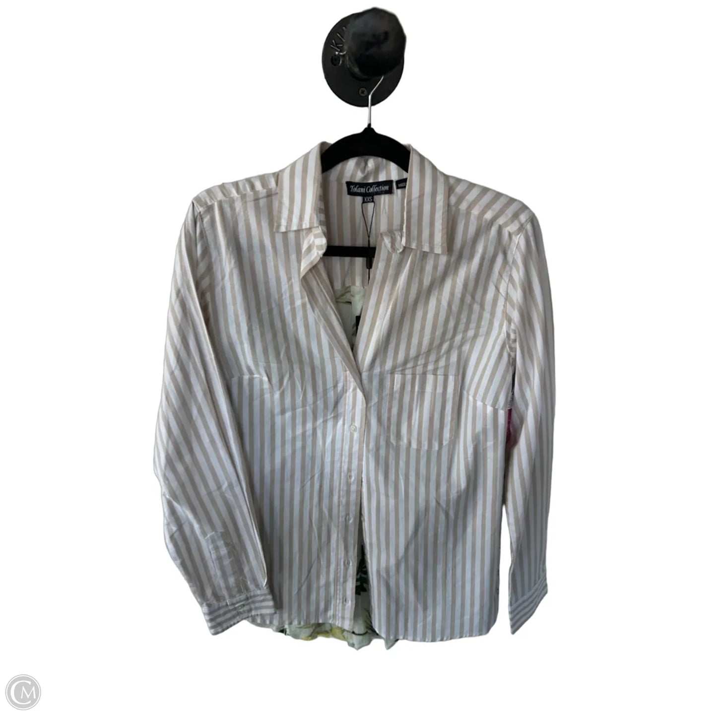Top Long Sleeve By Tolani Collection In Tan & White, Size: Xxs