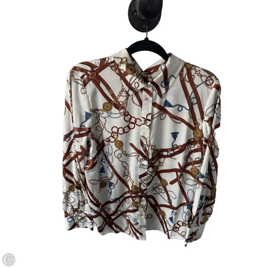 Top Long Sleeve By Talbots In Brown & Cream, Size: L