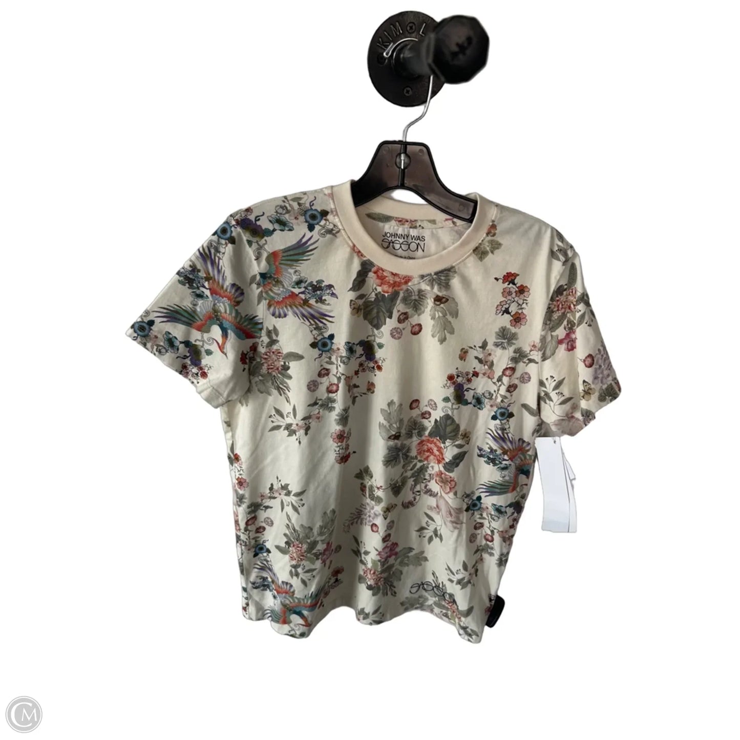 Top Short Sleeve Designer By Johnny Was In Cream & Green, Size: S