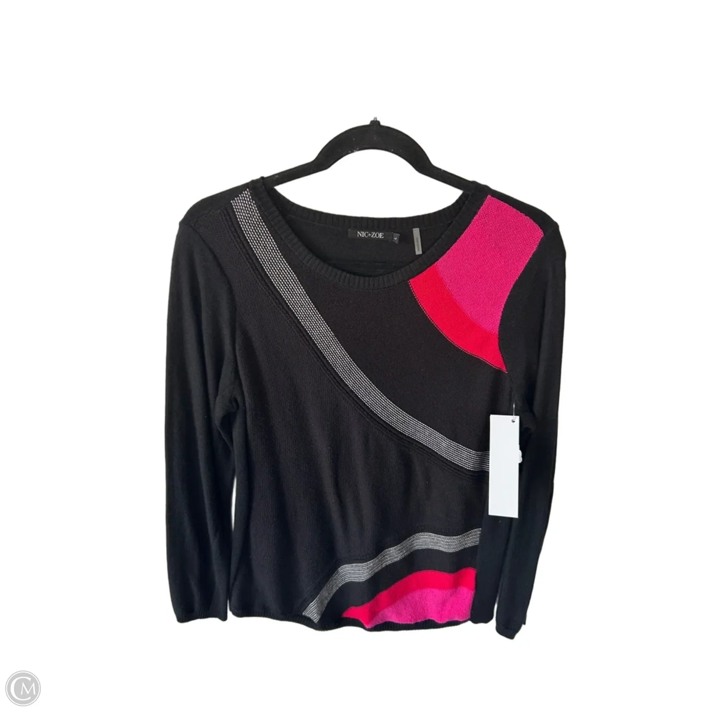 Sweater By Nic + Zoe In Black & Pink, Size: L