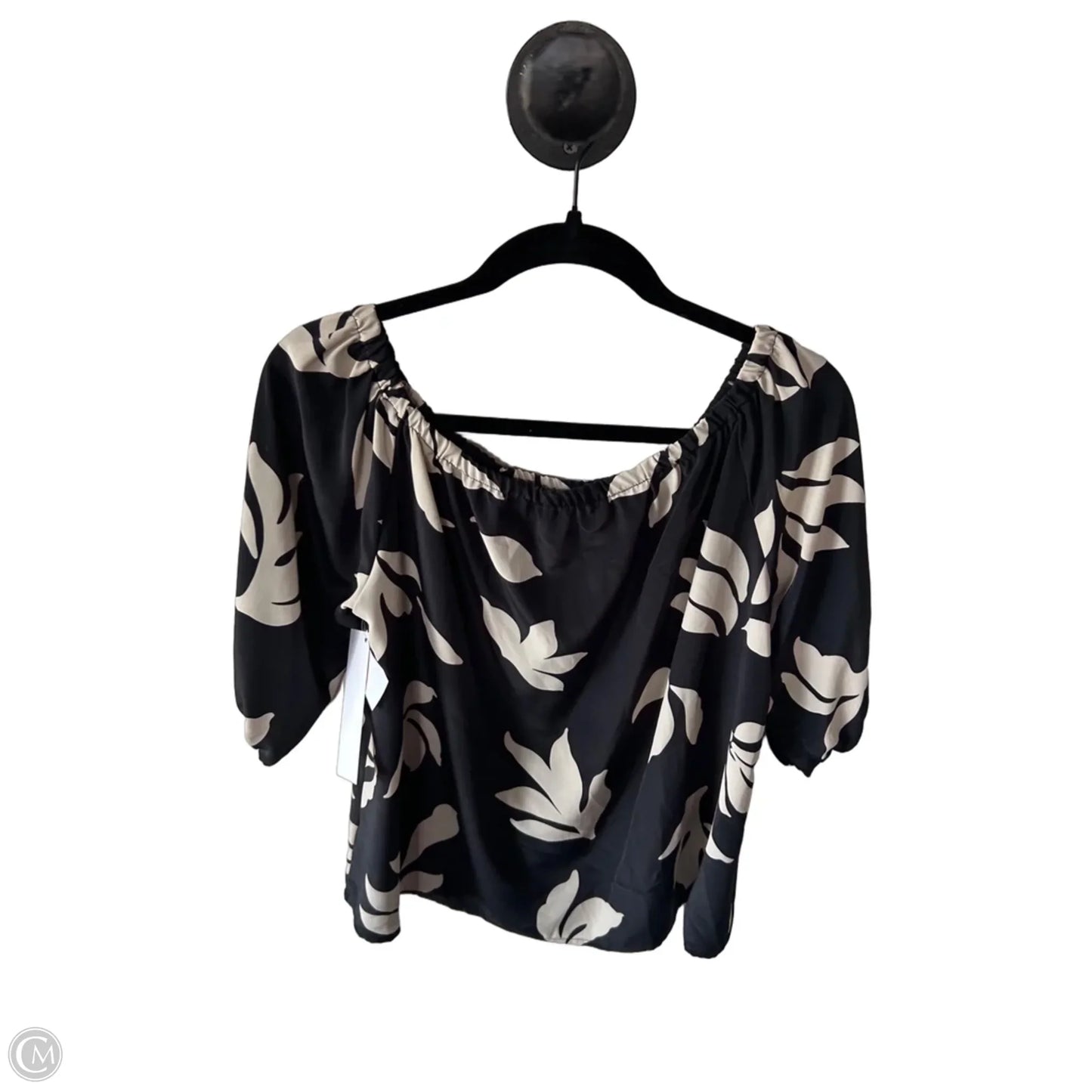 Top 3/4 Sleeve By Loveappella In Black & Cream, Size: M