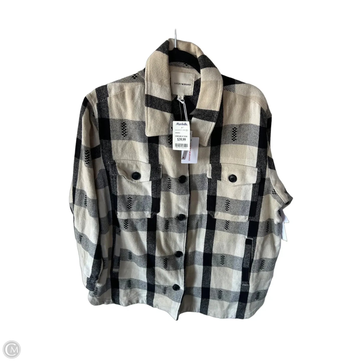 Jacket Shirt By Lucky Brand In Black & Cream, Size: L