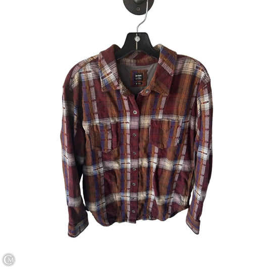 Jacket Shirt By Prana In Brown & Red, Size: M
