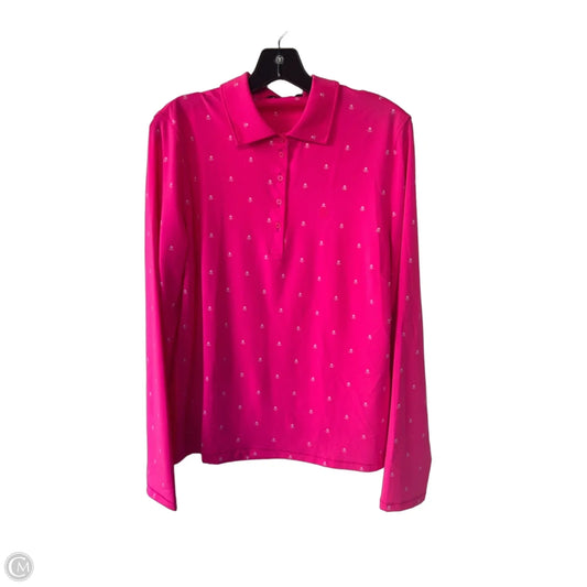 Athletic Top Long Sleeve Collar By Cmb In Pink & White, Size: L