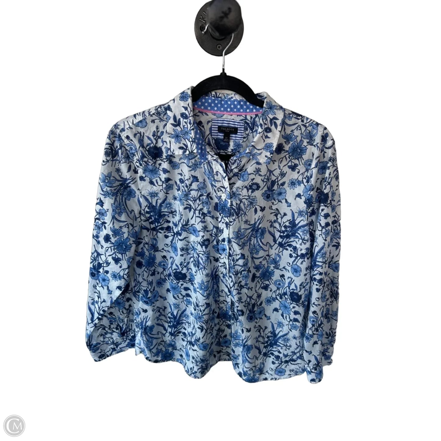 Top Long Sleeve By Talbots In Blue & White, Size: Sp