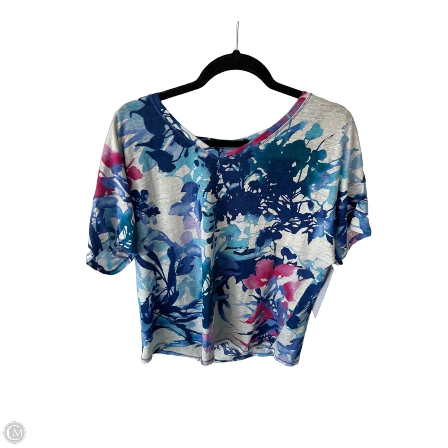 Top Short Sleeve By Chicos In Blue & White, Size: L