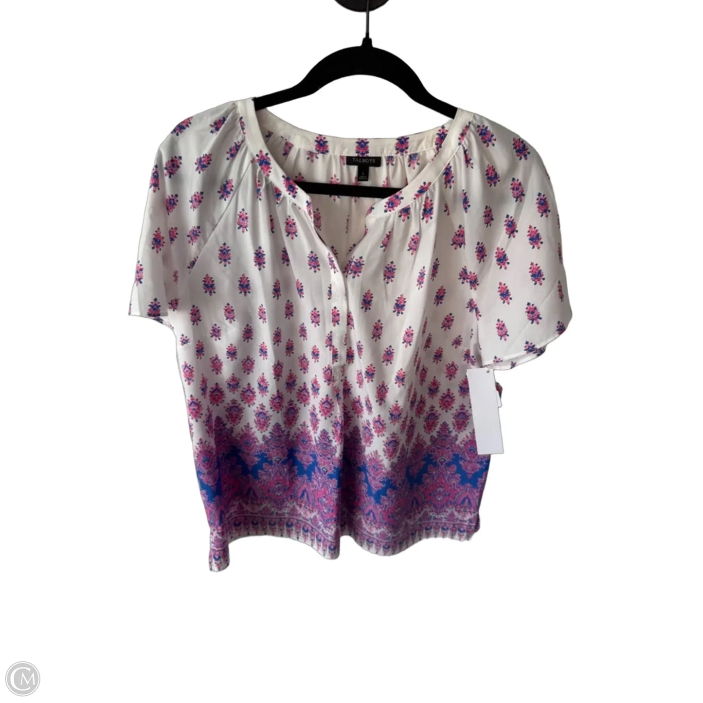Top Short Sleeve By Talbots In Pink & White, Size: L