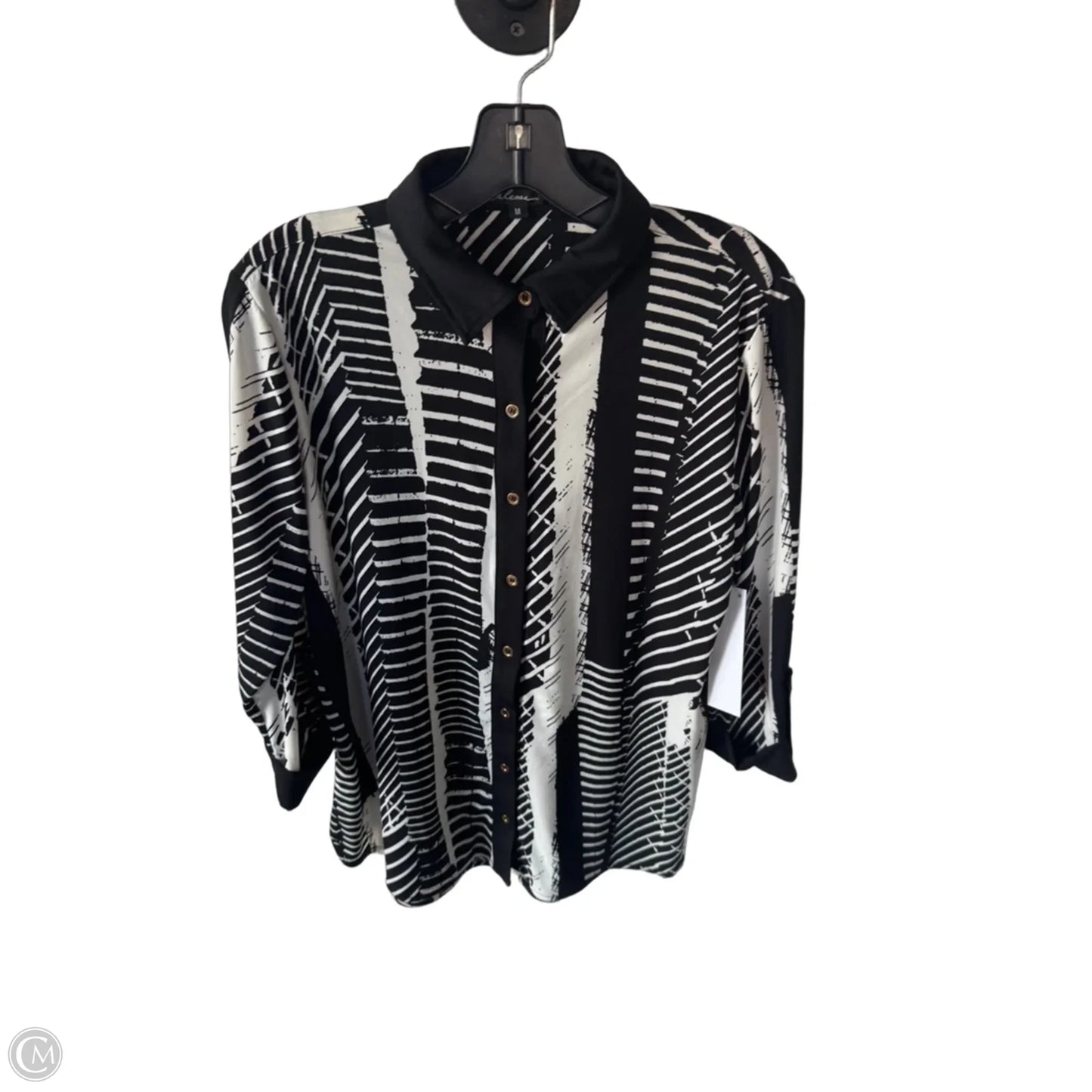 Top 3/4 Sleeve By Calessa In Black & White, Size: M