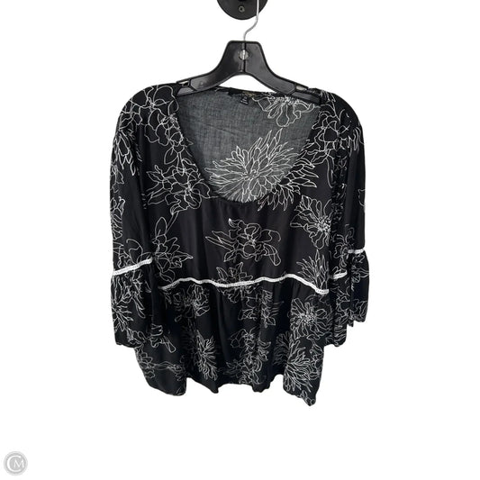 Top 3/4 Sleeve By Suzanne Betro In Black & White, Size: 2x