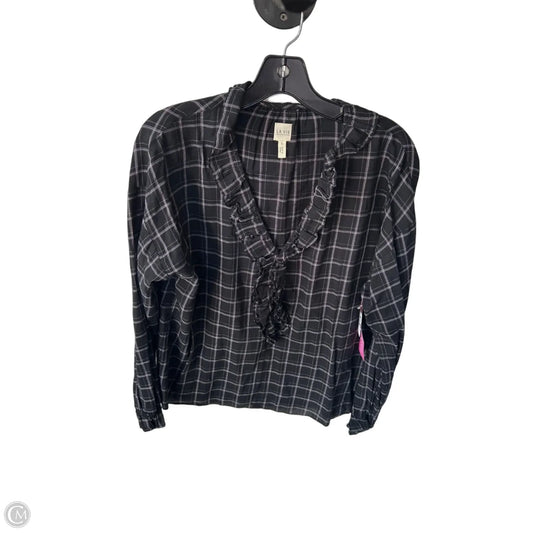 Top Long Sleeve By Rebecca Taylor In Black & Grey, Size: L
