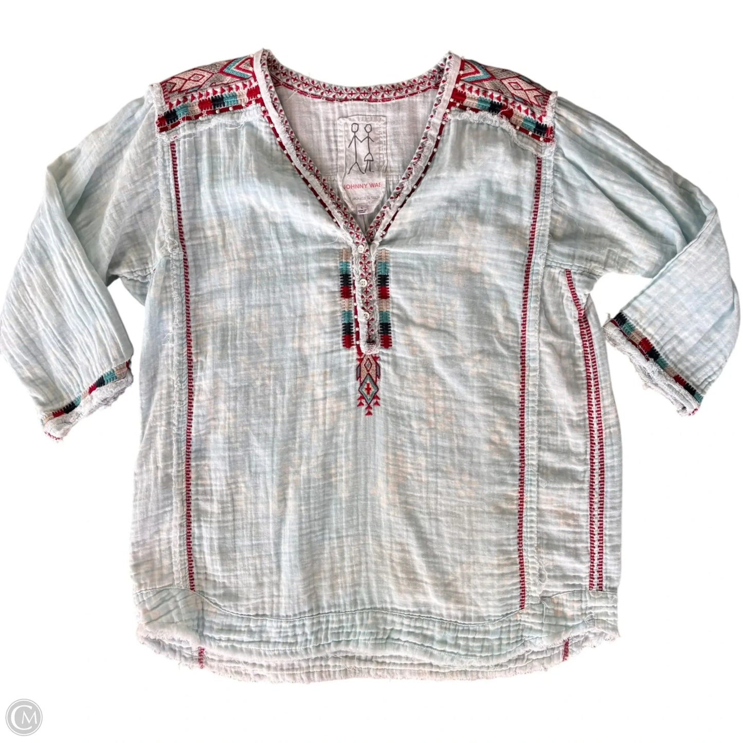 Top 3/4 Sleeve By Johnny Was In Blue, Size: L