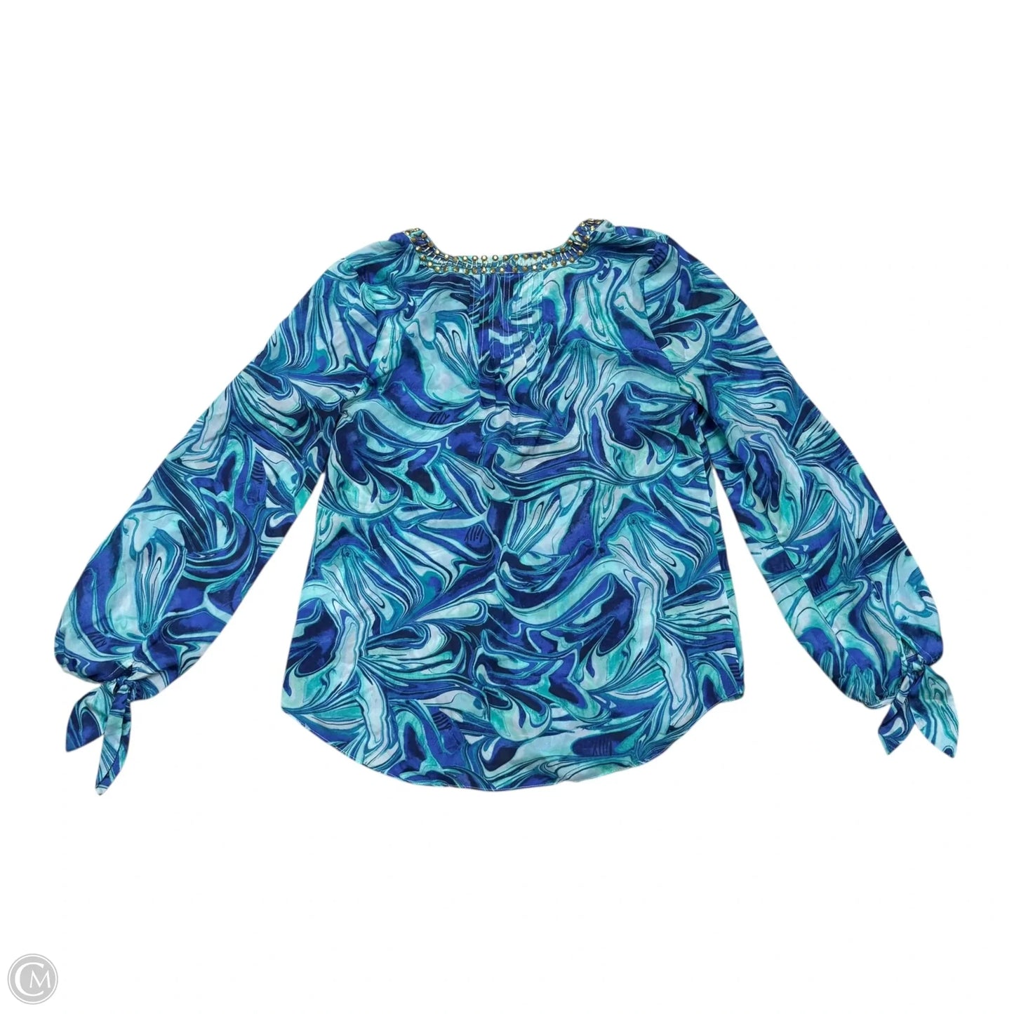 Top Long Sleeve Designer By Lilly Pulitzer In Blue Green, Size: S