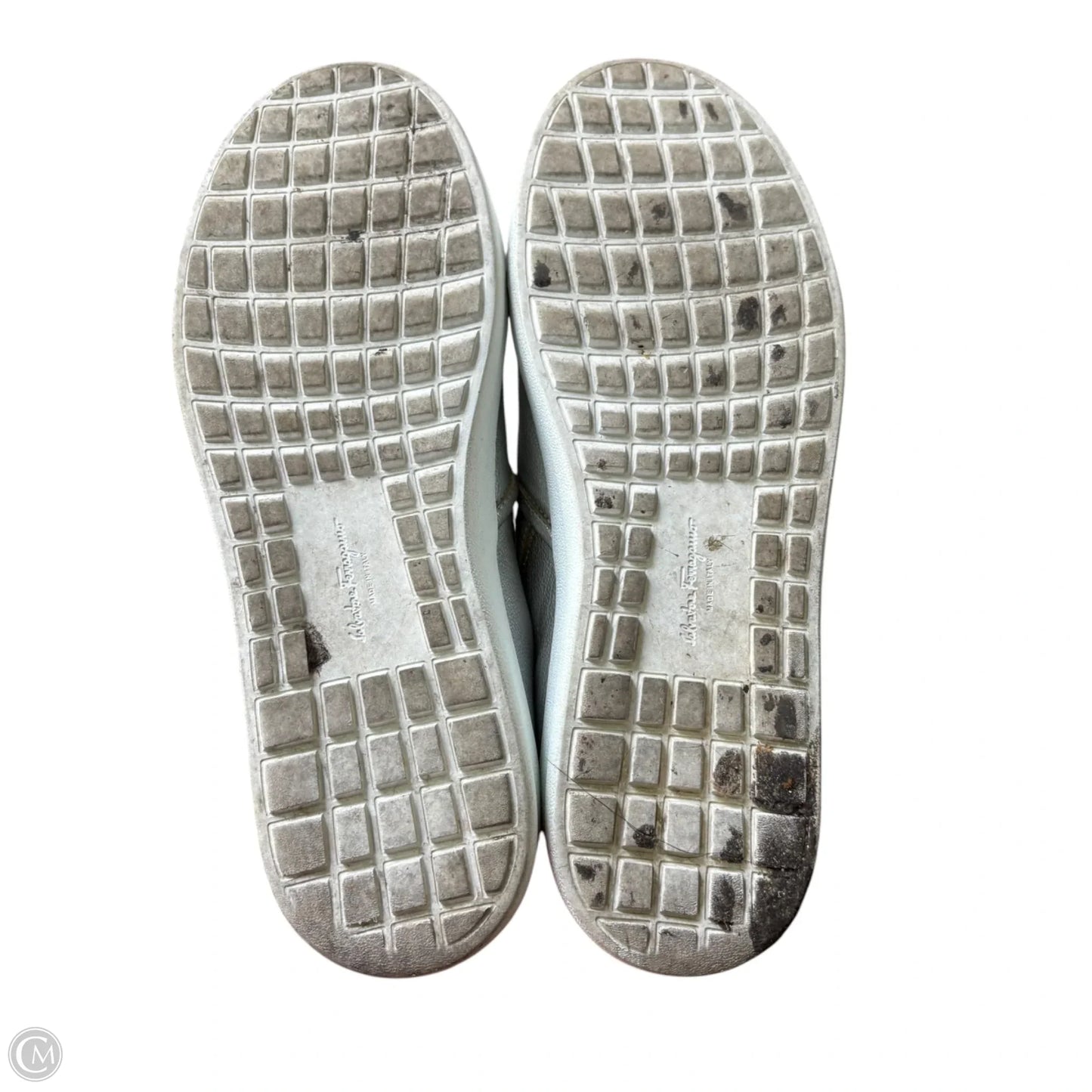 Shoes Luxury Designer By Ferragamo In Silver, Size: 9