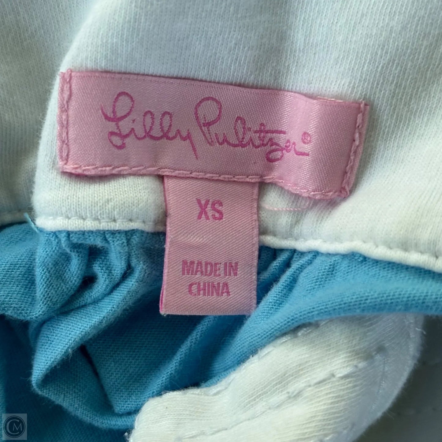 Top Short Sleeve Designer By Lilly Pulitzer In Blue & White, Size: Xs