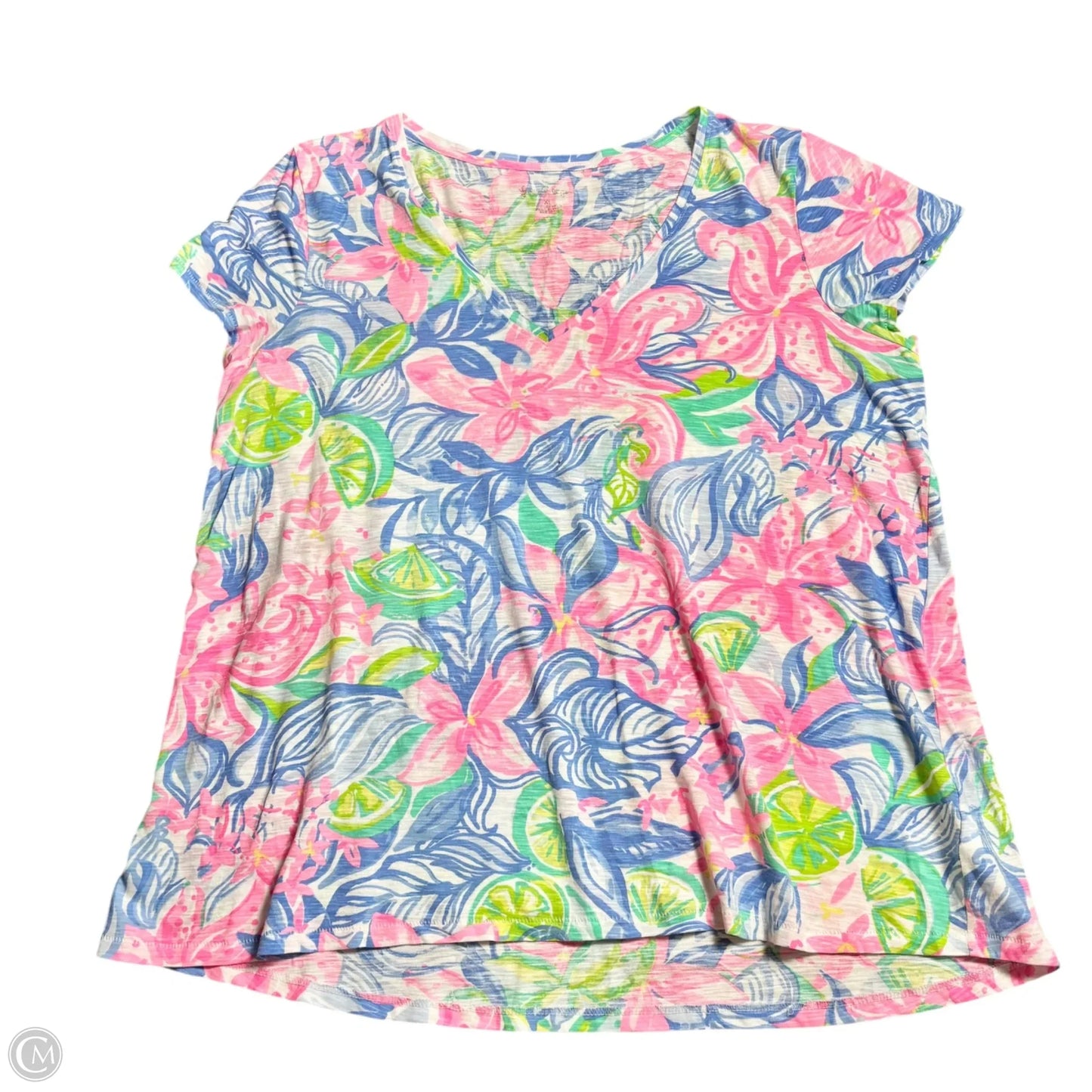 Top Short Sleeve Designer By Lilly Pulitzer In Blue & Pink, Size: Xl