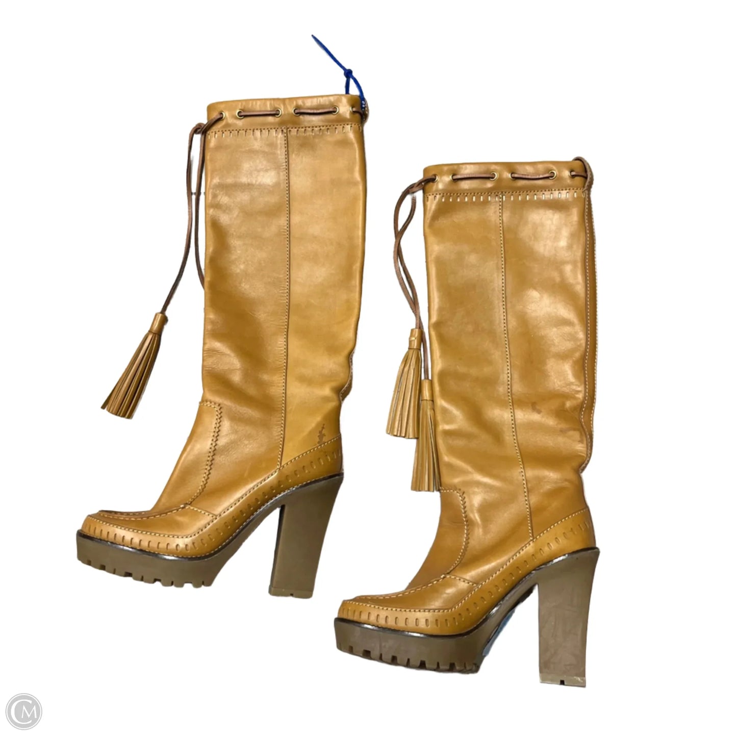 Boots Luxury Designer By Yves Saint Laurent In Camel, Size: 8