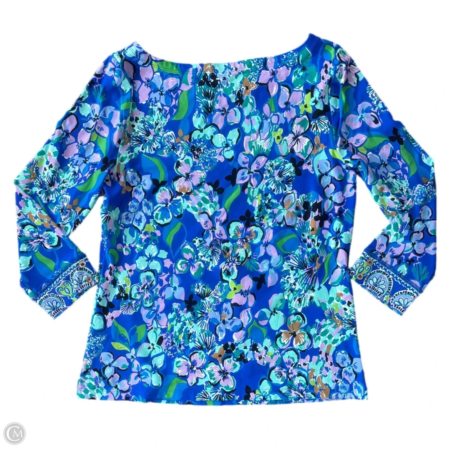 Top 3/4 Sleeve Designer By Lilly Pulitzer In Blue, Size: M